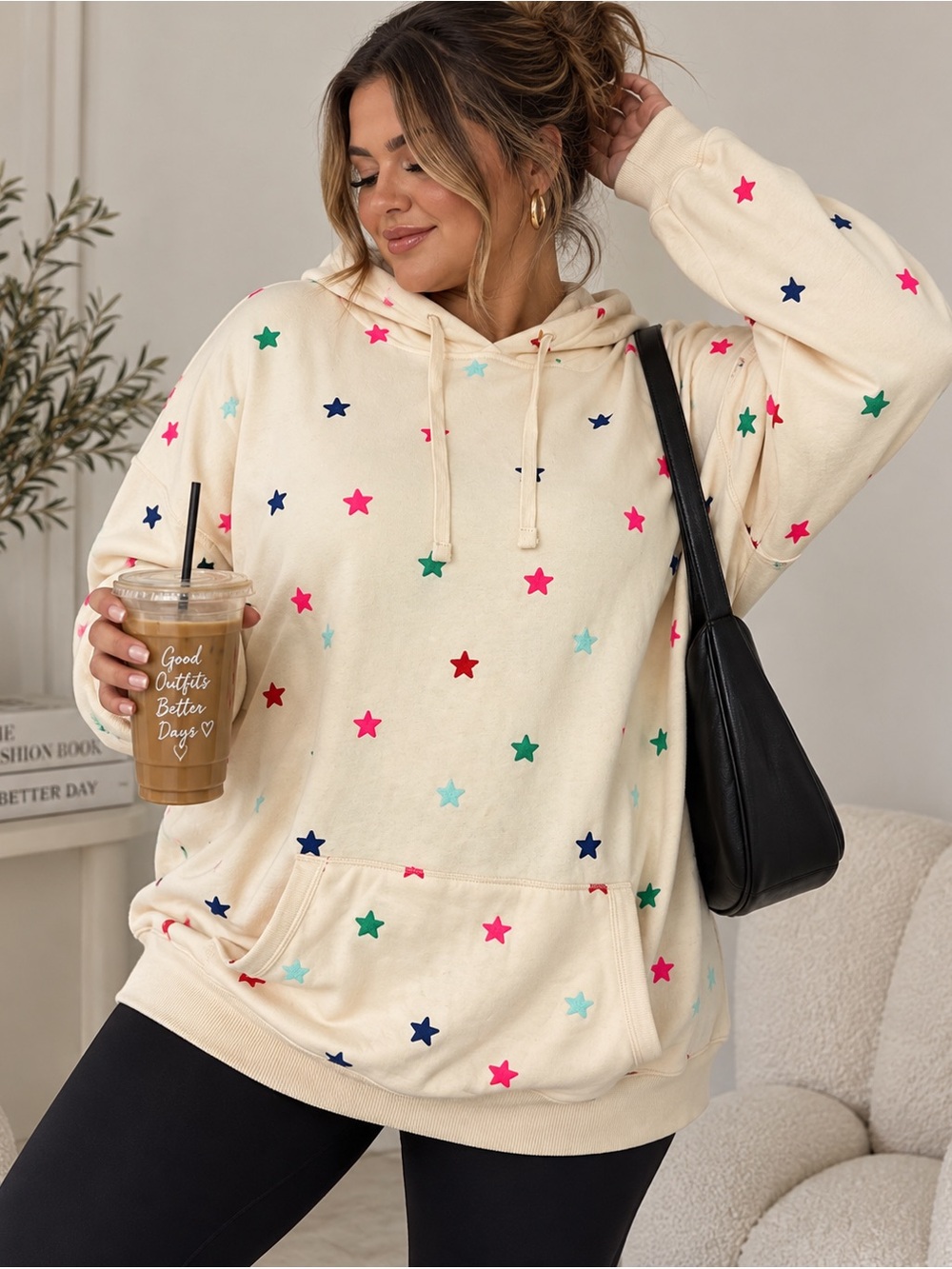 Torrid Cream Multicolor Star Print Pullover Hoodie Plus Size 1 14/16